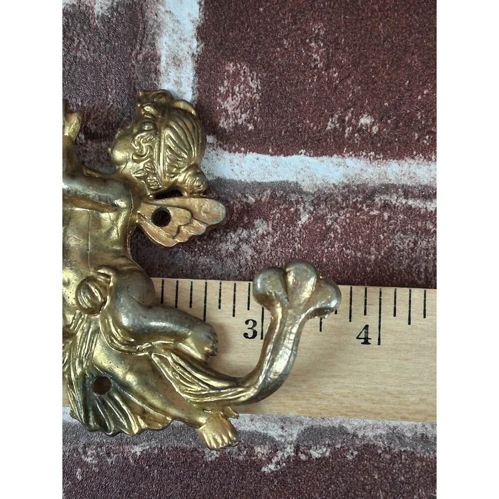Vintage Brass Fairy Girl Cherub Wall Hook Towel Whimsy Bathroom Decor Cottage